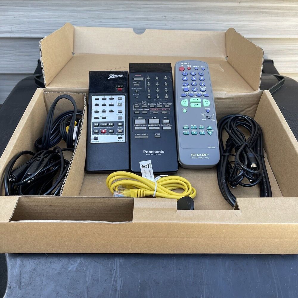 Lot of 3 Various Mixed Models Zenith Sharp VCR/TV/DVD Remote Controls + Cords